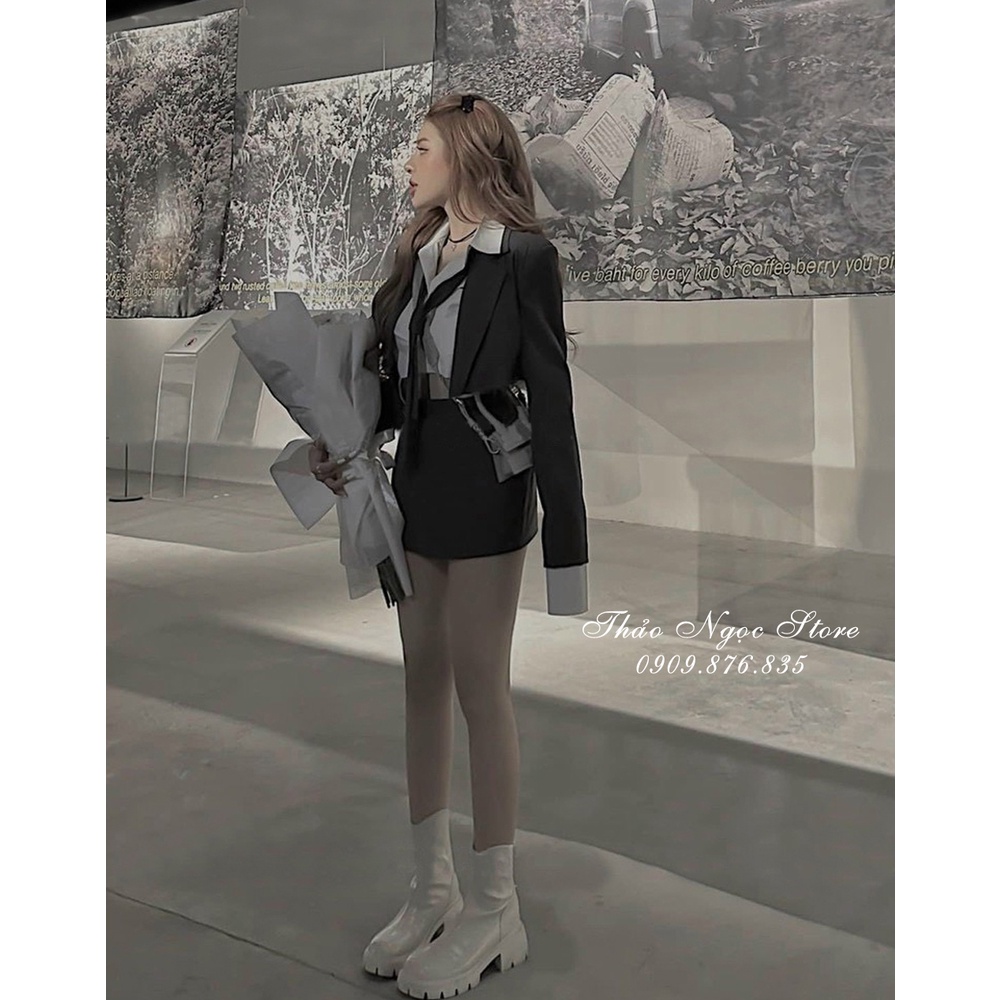 Set áo vest áo sơ mi chân váy ngắn kèm cara vat hàng chuẩn!