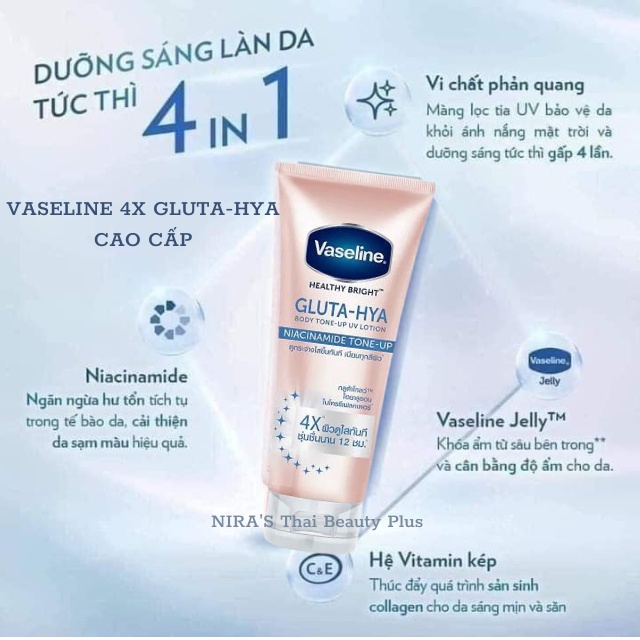 Dưỡng thể Vaseline Healthy Bright Gluta HYA Serum Burst Lotion 10X Thái Lan