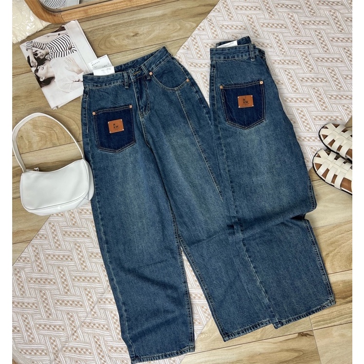 Quần bagy jeans túi trước phối tag da siêu xinh hàng QC loại 1 - có ảnh thật