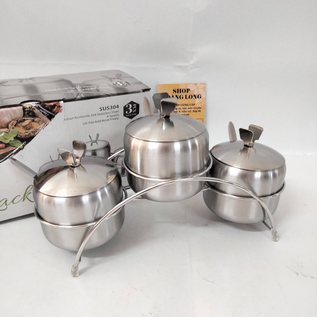 Bộ 4 hủ inox 304 đựng gia vị hình quả táo xoay cao cấp kèm khay đựng cho nhà bếp,quán ăn,...