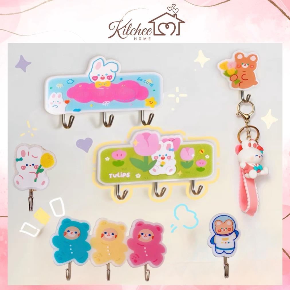 Móc Treo Đồ, Móc Dán Tường Bằng Acrylic Đa Năng Không Để Lại Dấu Vết Họa Tiết Hoạt Hình Kitchee Cute