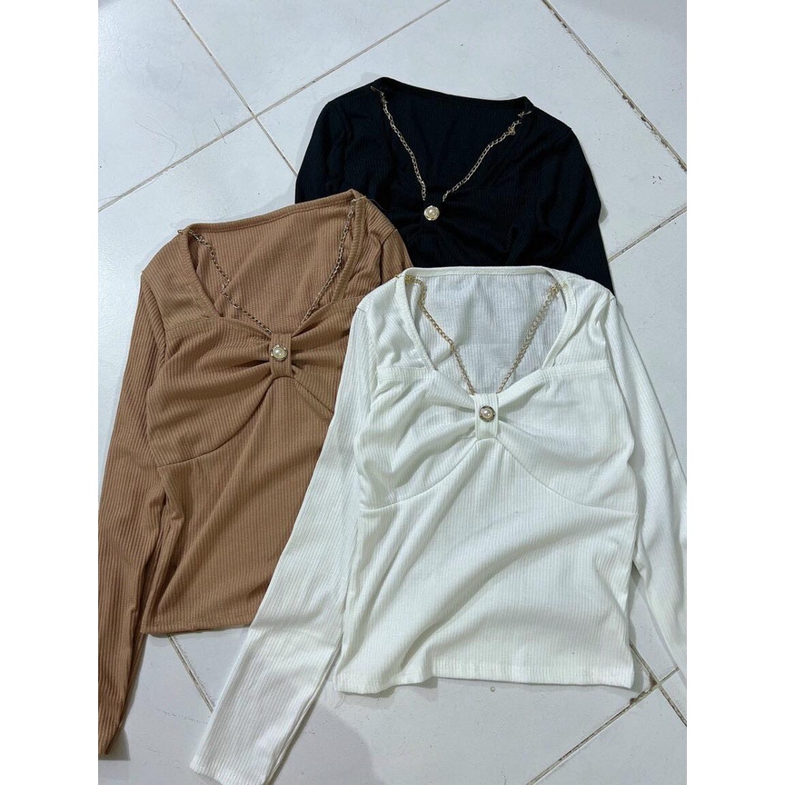 Áo Kiểu Nhún Ngực Dây Xích Tay Dài