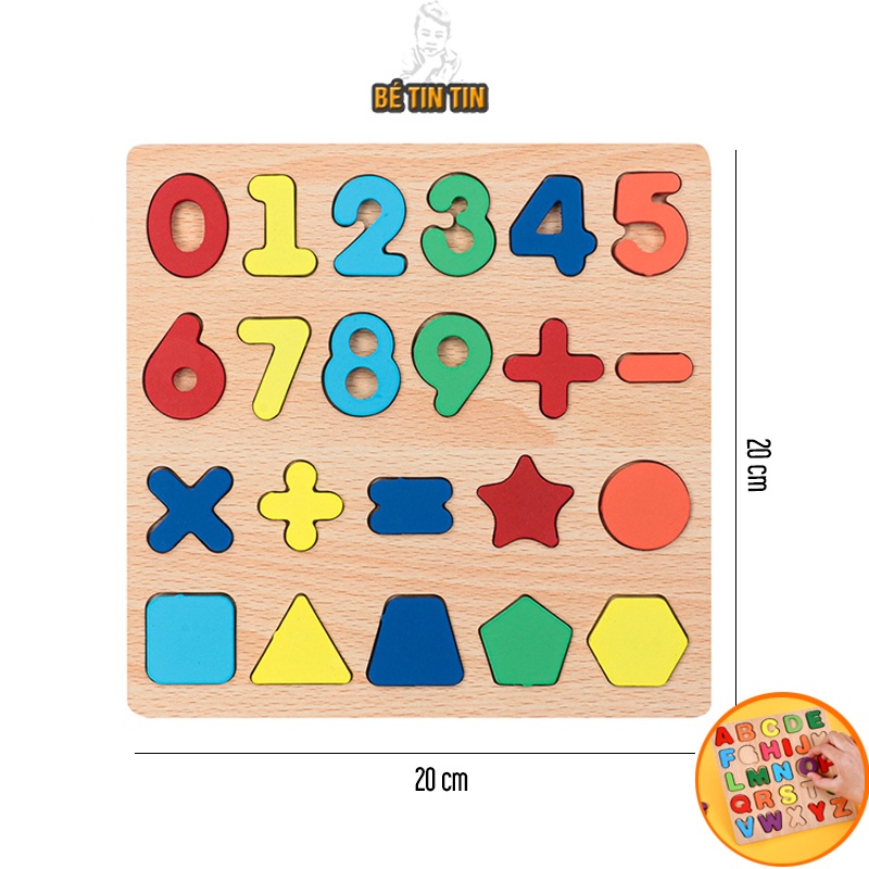 Bảng chữ số gỗ nổi số cho bé, kích thước 20x20cm, giúp bé phát triển tư duy toán học