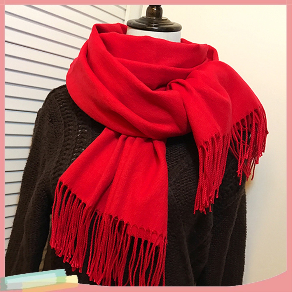 Khăn choàng màu trơn phối tua rua thời trang cho nữ