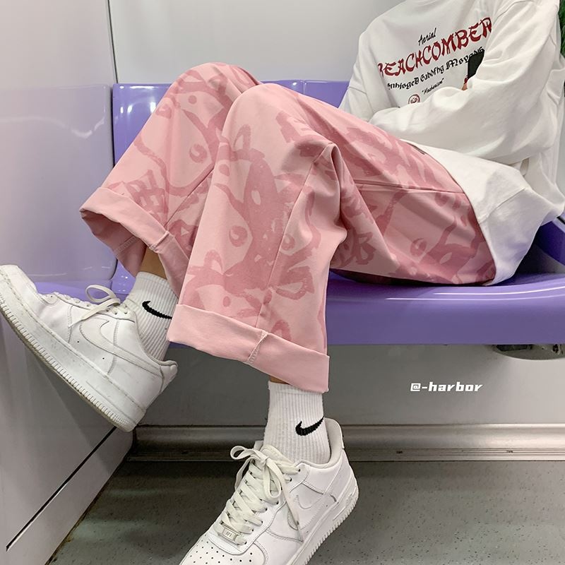 Porozi  Quần dài ống rộng lưng cao in họa tiết 3 màu tùy chọn thời trang Hàn Quốc cho nữ