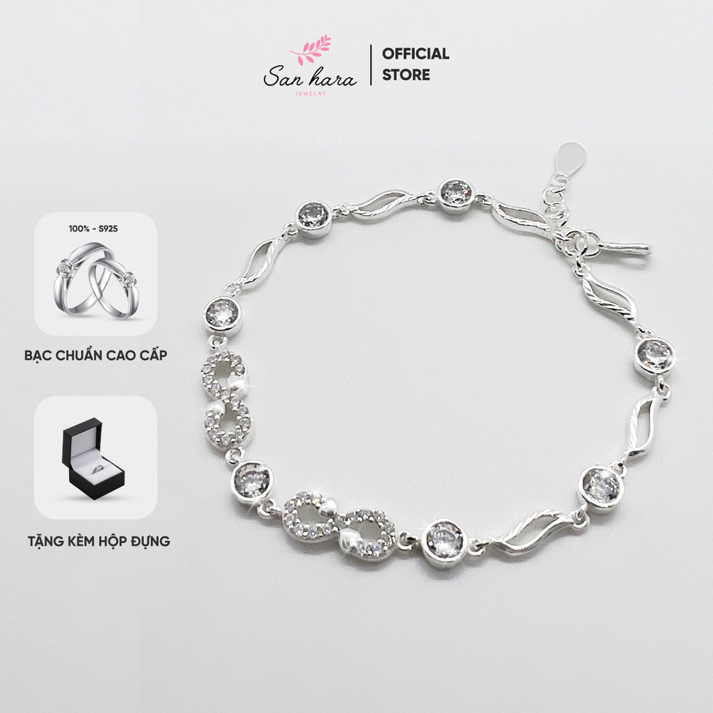 Vòng tay bạc nữ San Hara, Lắc tay bạc nữ thiết kế xinh xắn, sang trọng đính đá cao cấp Tirana LTS005