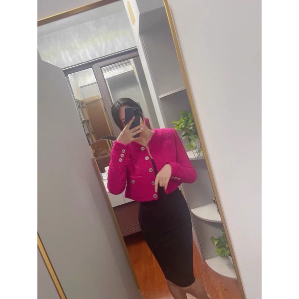 Áo Khoác Dạ Tweed Cao Cấp màu Hot Pink nổi bật Trendy 2022