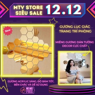 Gương dán tường - Miếng gương lục giác 3D decor xịn xò, trang trí nhà cửa full size - MTV Store