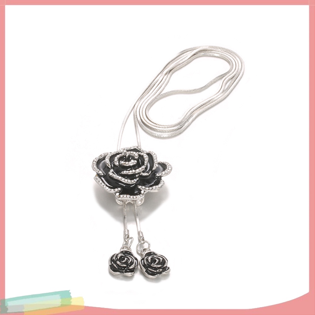 Dây Chuyền Dáng Dài Mặt Hình Hoa Hồng Đính Đá Phong Cách Vintage Cho Nữ