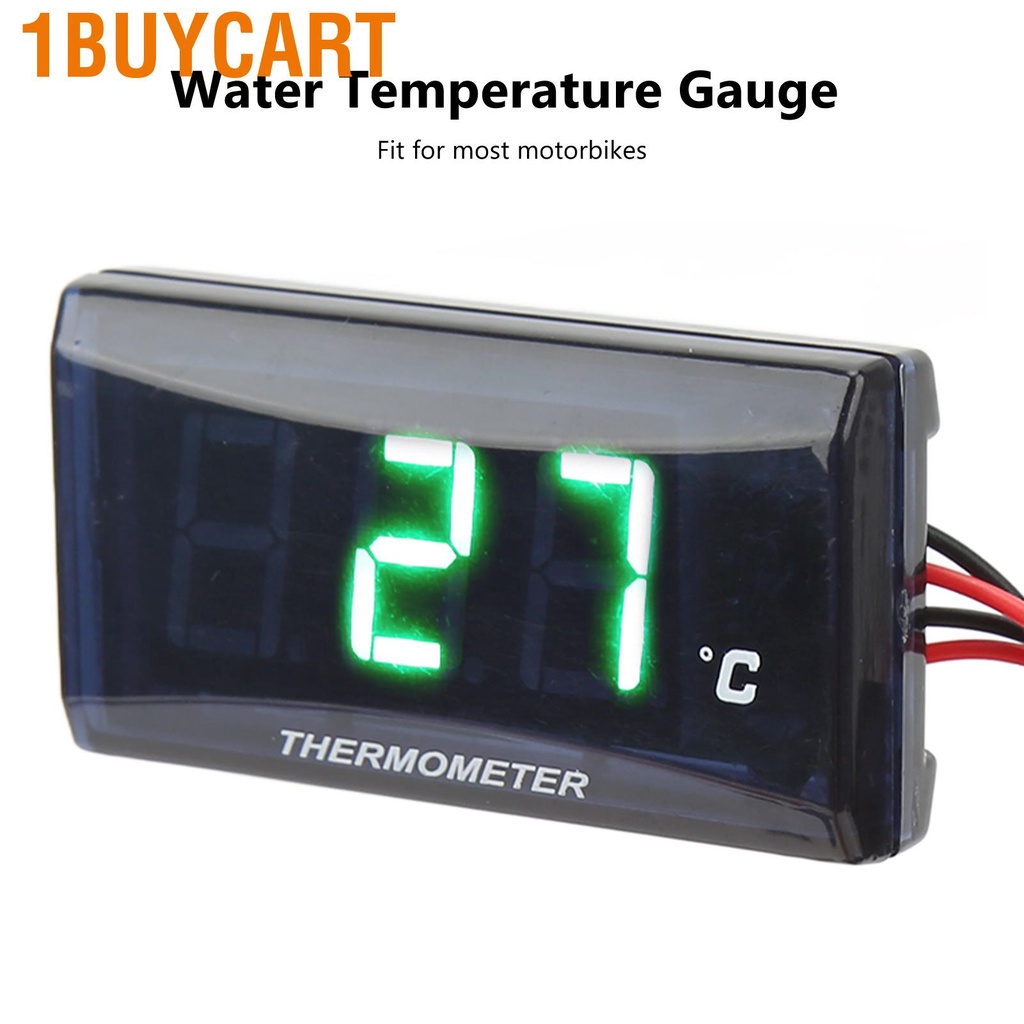 1buycart Motorcycle Digital Water Temperature Gauge Ultra Thin DC 12V LCD With 22mm Sensor Adapter for Most Motorbikes