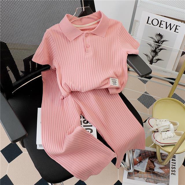 Set Áo Thun Polo + Quần Dài Ống Loe Thời Trang Cho Bé