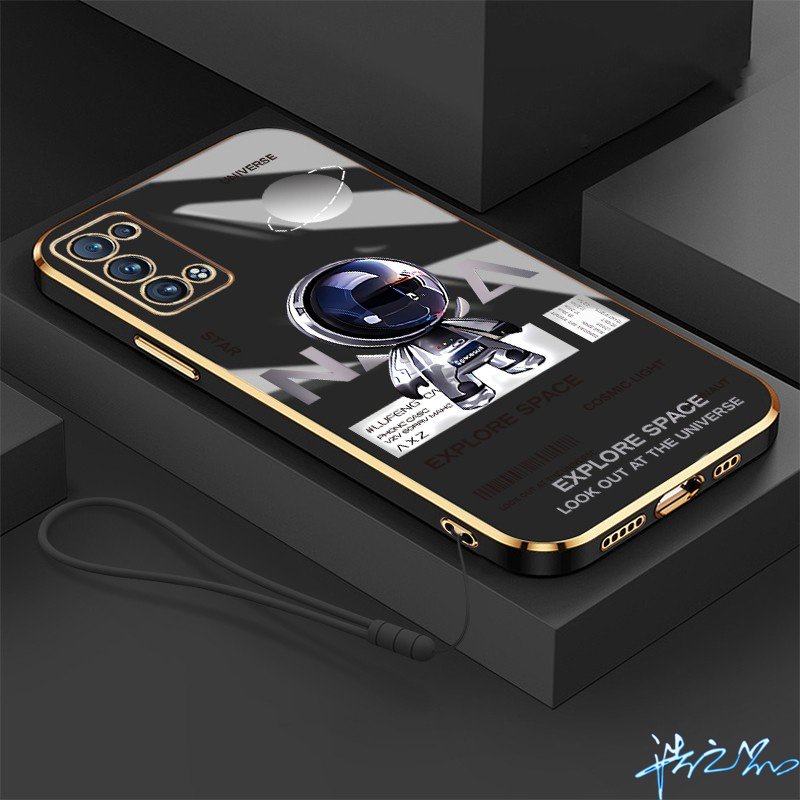 Ốp Điện Thoại Mạ 6D Hình Phi Hành Gia Có Dây Đeo Cho Samsung A02 A03 A02S A03S A21S A20S J7 J6 J4 J2 Plus Prime