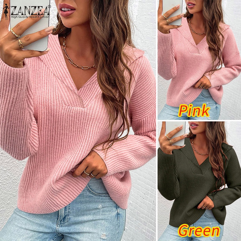 Áo thun ZANZEA dài tay cổ bẻ thời trang cho nữ