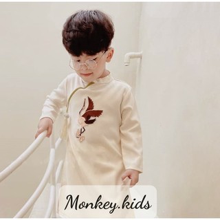 Áo dài bé trai hoàng hạc áo dài cách tân trẻ em chất liệu nhung cheo thêu hạc đủ size 2-9