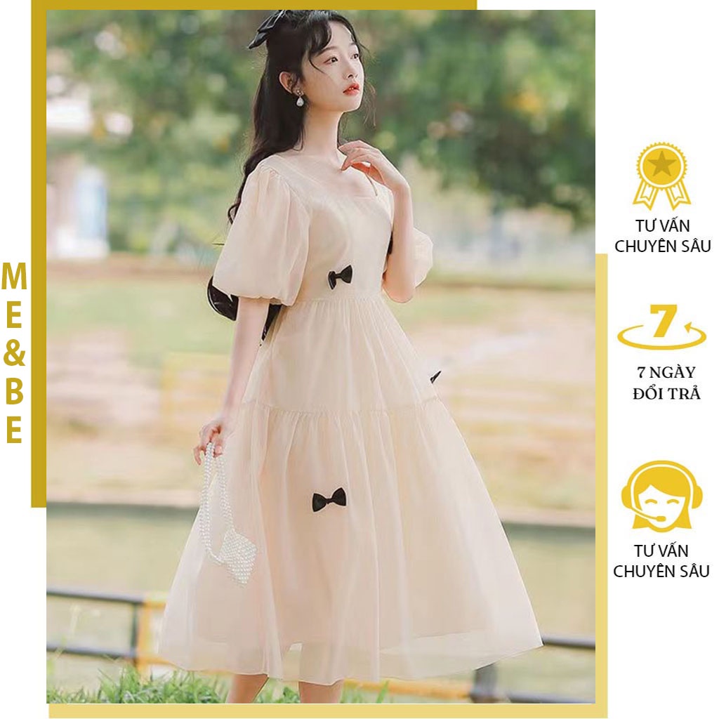 ĐẦM BẦU TIỂU THƯ XINH XẮN VÁY ĐÍNH NƠ ĐIỆU ĐÀ - VÁY BẦU BABYDOLL VOAN LỤA 2 LỚP ĐI LÀM DỰ TIỆC ĐỀU XINH