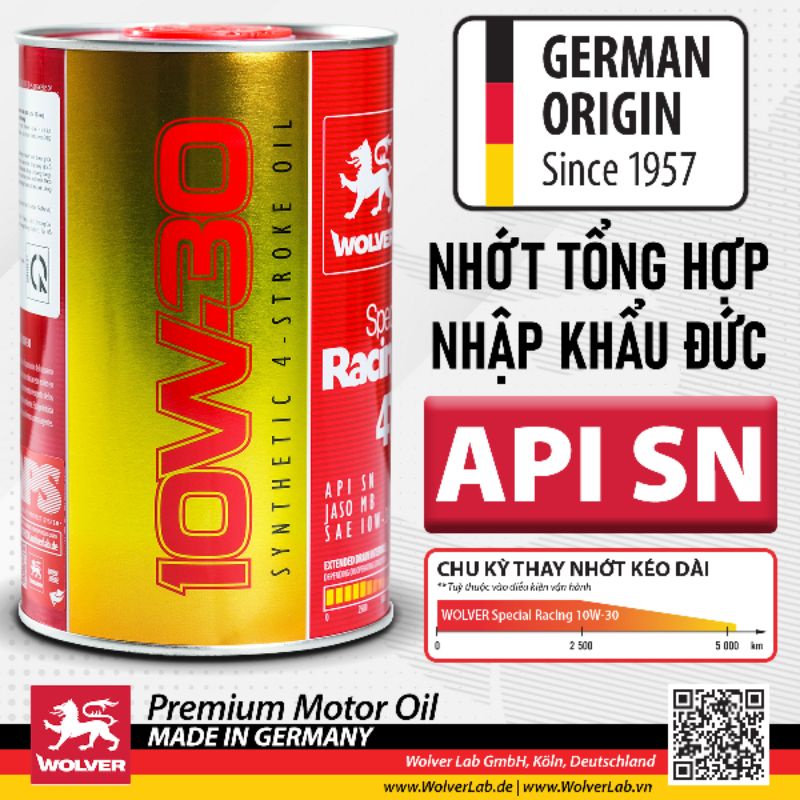 Nhớt xe ga Wolver Special Racing 10W-30 (0.8L) - Special 10W30 - Wolver Special 10W30 - Cao cấp từ Đức [Mẫu mới 2023]