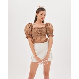 Áo SheByShj tay phồng cột dây màu nâu - Brown Candy Top