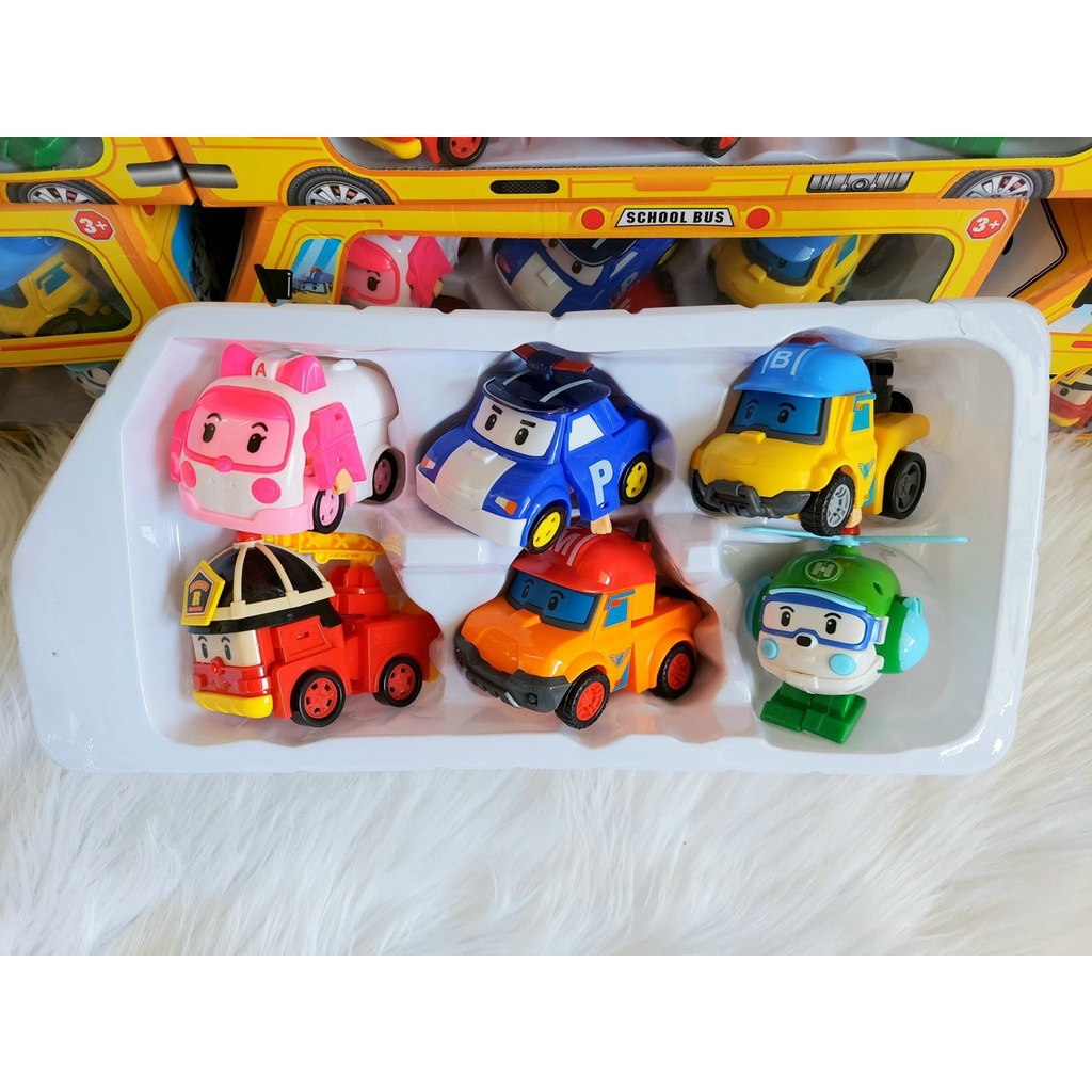 Sét 6 xe Poli biến hình full box xin xò phù hợp làm quà tặng cho bé