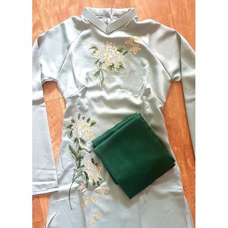 ÁO DÀI THÊU HOA LỤA TÂY THI THIẾT KẾ CAO CẤP