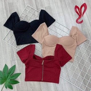 Áo cúp ngực croptop thun gân