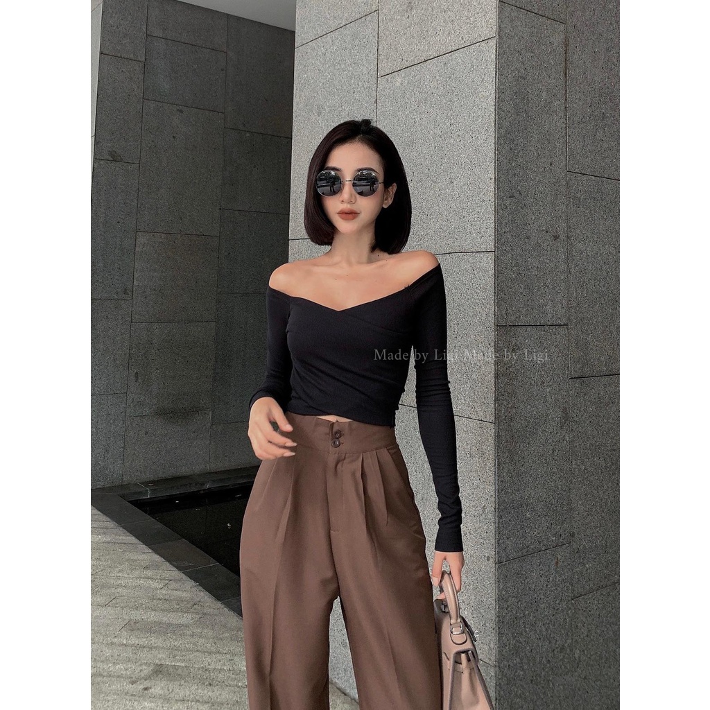 Quần tây nữ ống rộng dài 102cm lưng cao cạp chéo 2 khuy độc lạ, Nhiều Màu đẹp.