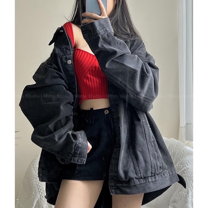 Áo khoác jean đen oversize nam nữ đều mang được
