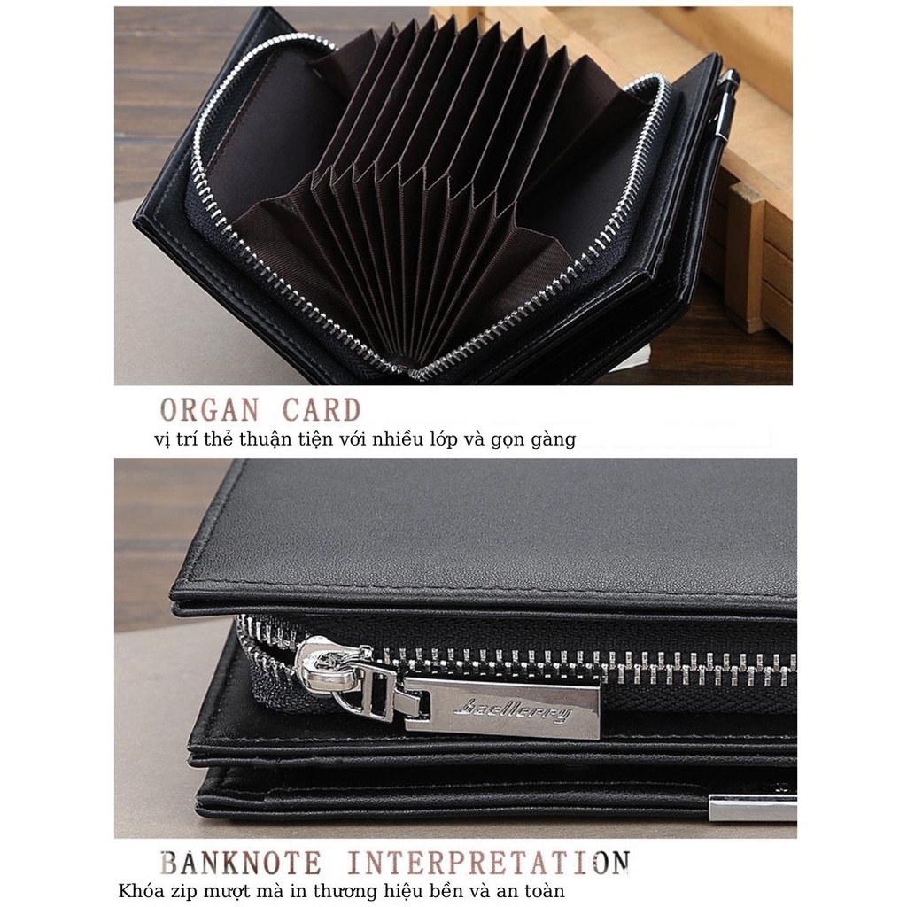 Ví ngắn bóp da nam đứng da cao cấp chống nước hiện đại đa ngăn khóa zip 18 ngăn thẻ 1 ngăn đựng tiền siêu gọn ARTW V002