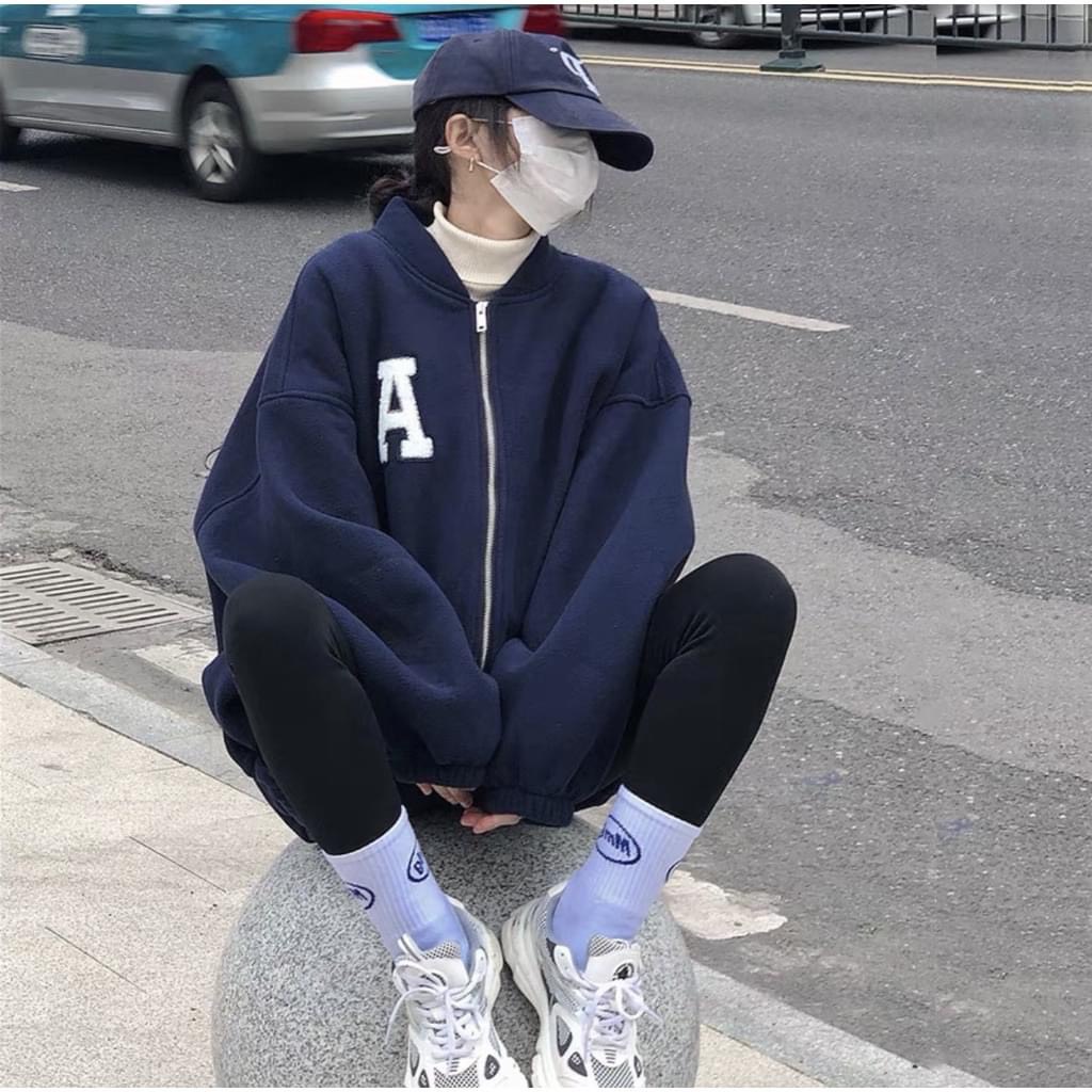Áo khoác Varsity nỉ dạ thêu LB chất liệu dày dặn phong cách đường phố dành cho nam và nữ