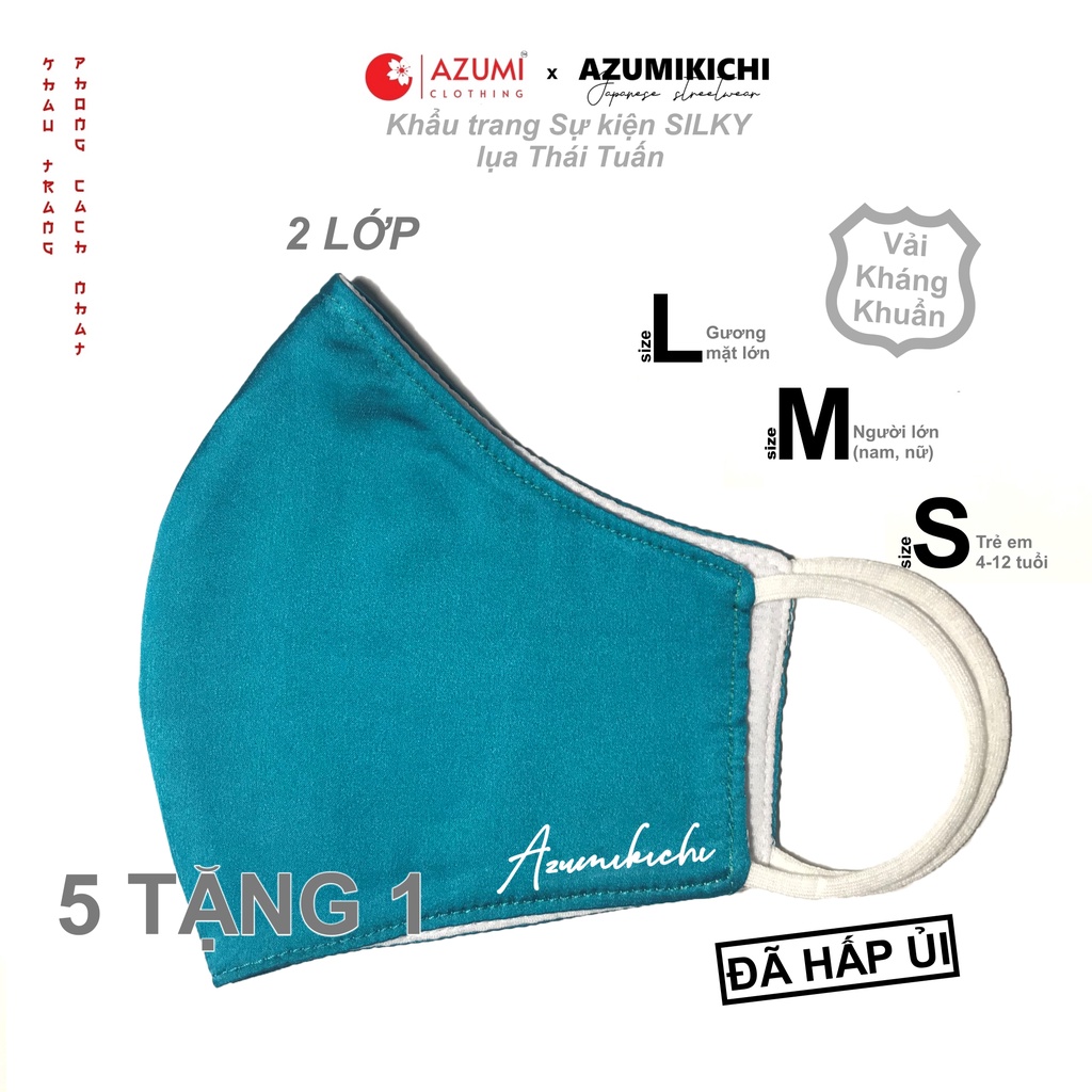 Khẩu trang lụa màu hồng cam 5 TẶNG 1, khẩu trang thời trang cao cấp mịn mát quý phái silk face mask Azumikichi