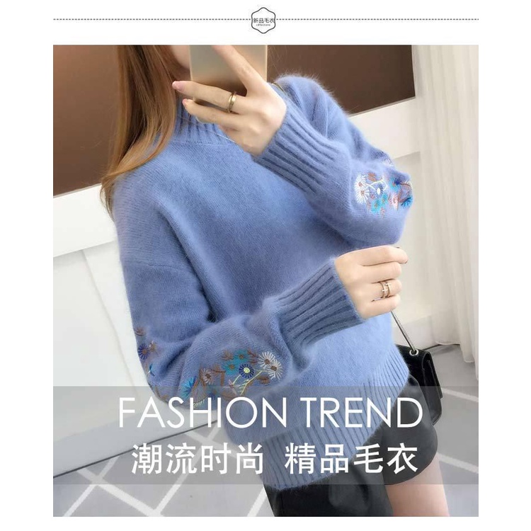 Áo Sweater Dệt Kim Cổ Lọ Thêu Hoa Thời Trang Thu Đông Cho Nữ