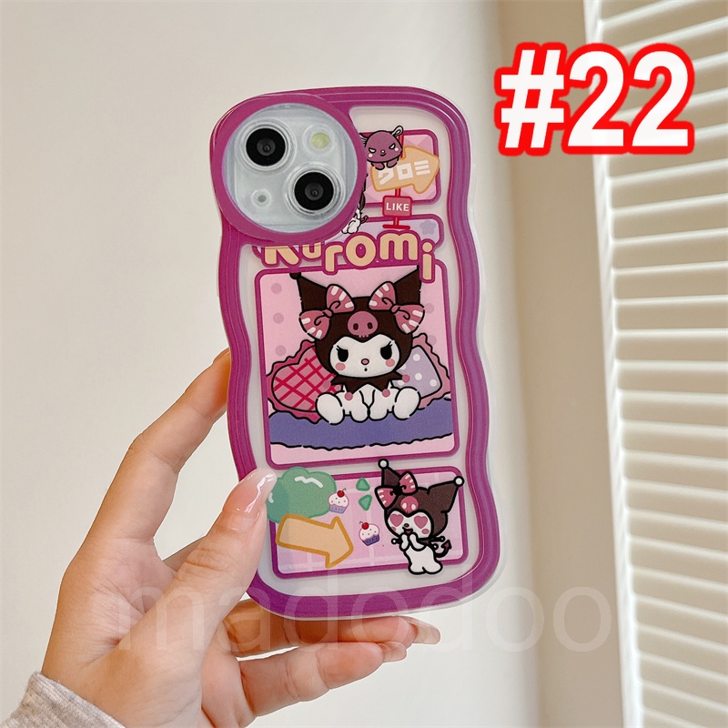Soft Casing OPPO Reno 8T 8 7 6 5 4 F 5F 4F 8Z 7Z Reno8 Reno7 Z Reno8Z Reno7Z Reno6 Reno5 Reno5F Reno4 Reno4F 4G 5G A91 A57 A39 2016 A77 A16K A16E Cute Cartoon Kuromi Round Lens Edge Waves Edge Airbag Shockproof Fine Hole Clear Soft Phone Case BW 21