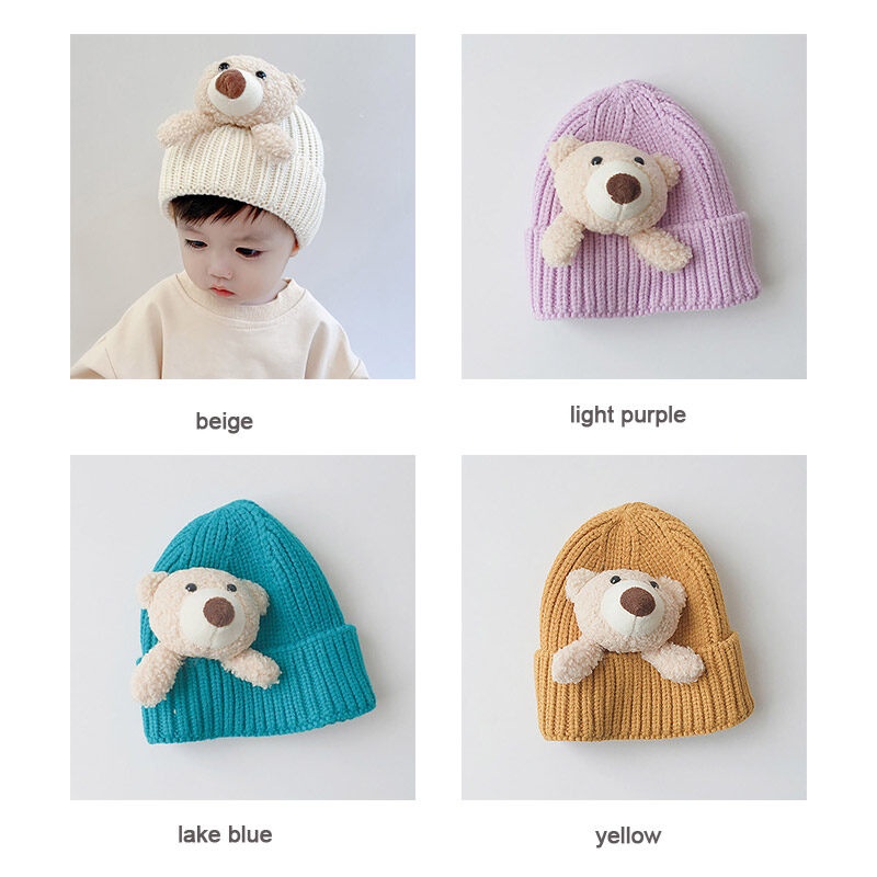Planet Mũ Dệt Kim Dày Dặn Ấm Áp Kiểu Hoạt Hình Gấu Dễ Thương Cho Bé Trai + Gái