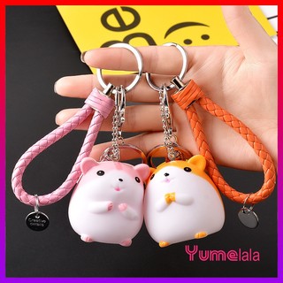 Móc khóa treo balo Chuột Hamster XINH nhựa mềm BÓP kêu chit chít - kèm chuông