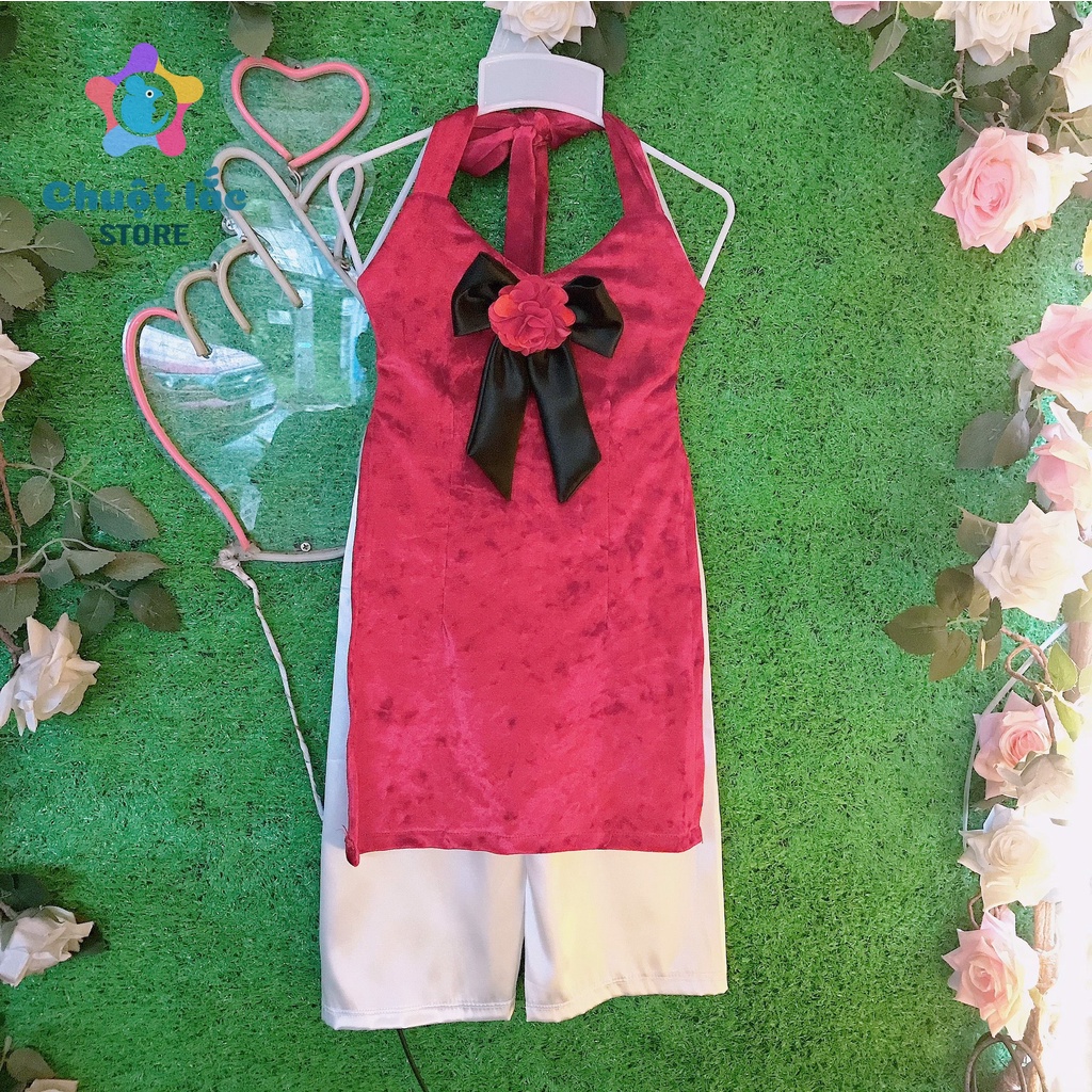 Áo dài cách tân cho bé gái kiểu yếm chất nhung mềm 10kg đến 28kg