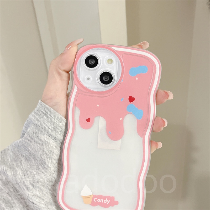 Casing For iPhone 14 13 12 11 Pro Xs max Mini 7 8 6 6S Plus X XR 14ProMax 13promax 12promax 11promax 6+6S+ 7+ 8+ Cute Waves Edge Candy ice Cream Fine Hole Airbag Shockproof Clear Soft Phone Case Cover BW 23