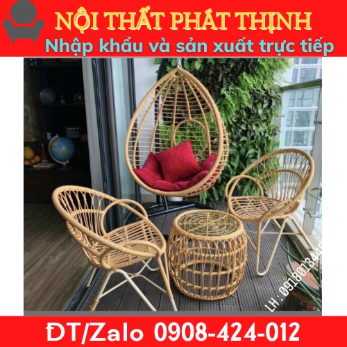 Bàn ghế xích đu treo ban công , cafe sân vườn , decor phòng giả mây