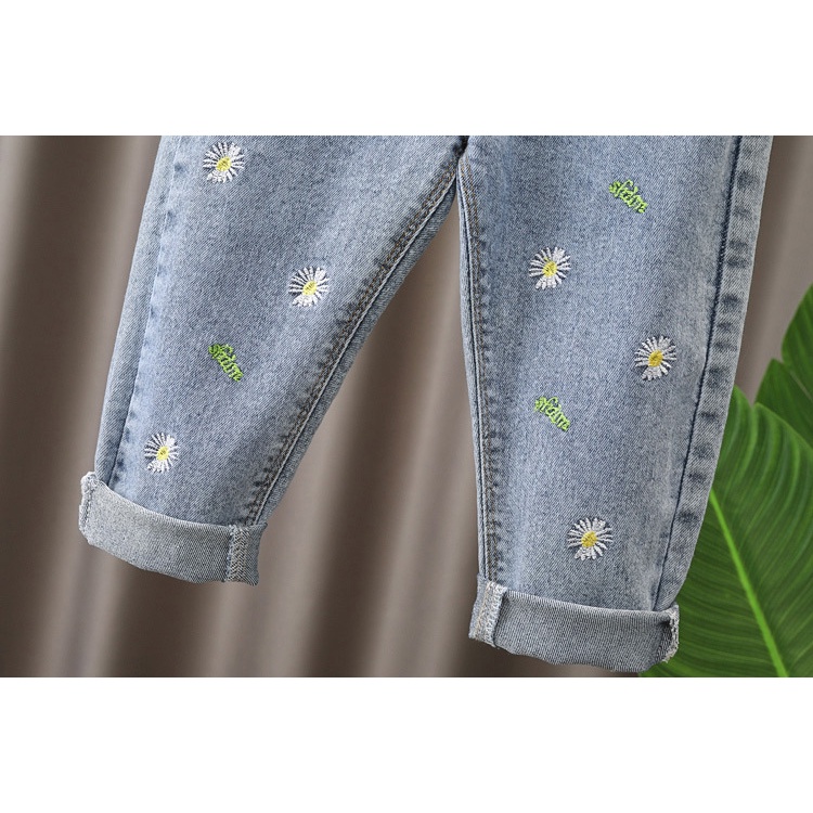 Quần jeans dài in thêu họa tiết đáng yêu cho bé gái hàng QCCC