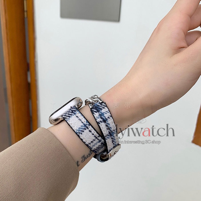 Dây Xích Đôi Bằng nylon Và Da Phối Inox Cho iwatch series 8 7 6 5 SE 4 3 2 iwatch 49mm 44mm 40mm 41mm 45mm 42mm 38mm