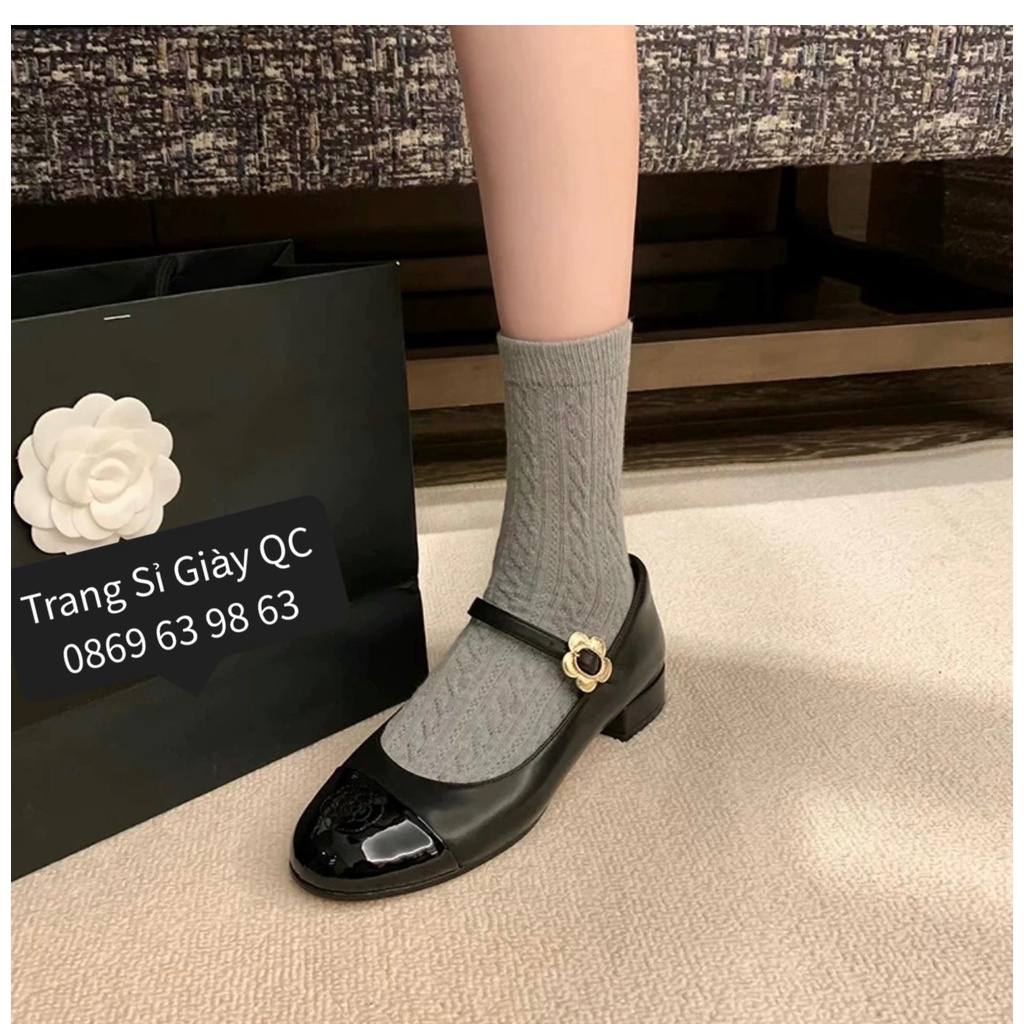 (S160) Giầy búp bê nữ gót 2 phân phối màu khuy ngang hoa (Mã Z65 / C866)