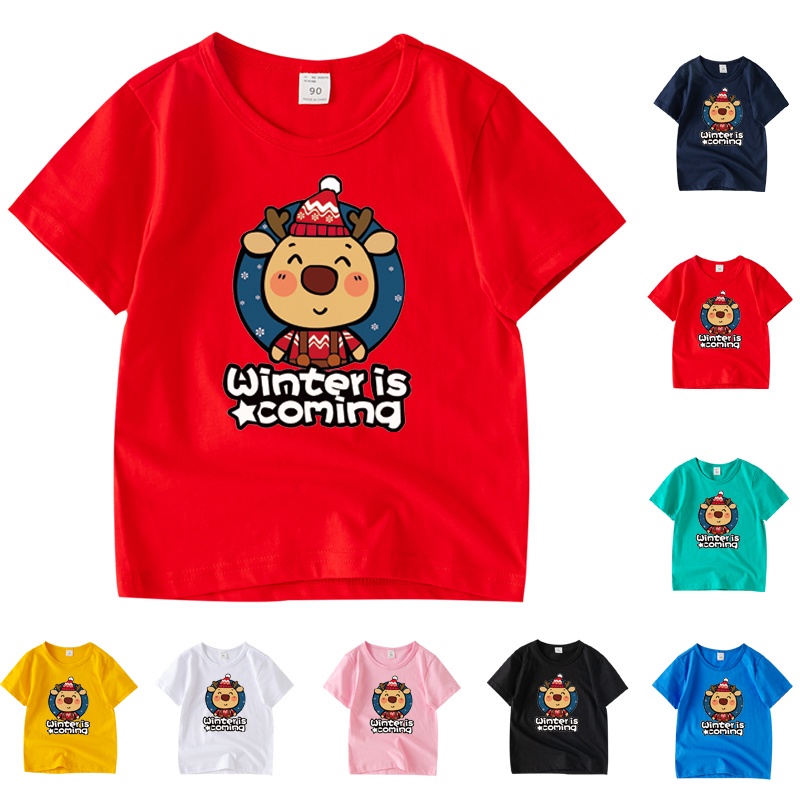 Áo Thun 100% Cotton Tay Ngắn In Họa Tiết Hoạt Hình Giáng Sinh 8 Màu GA008