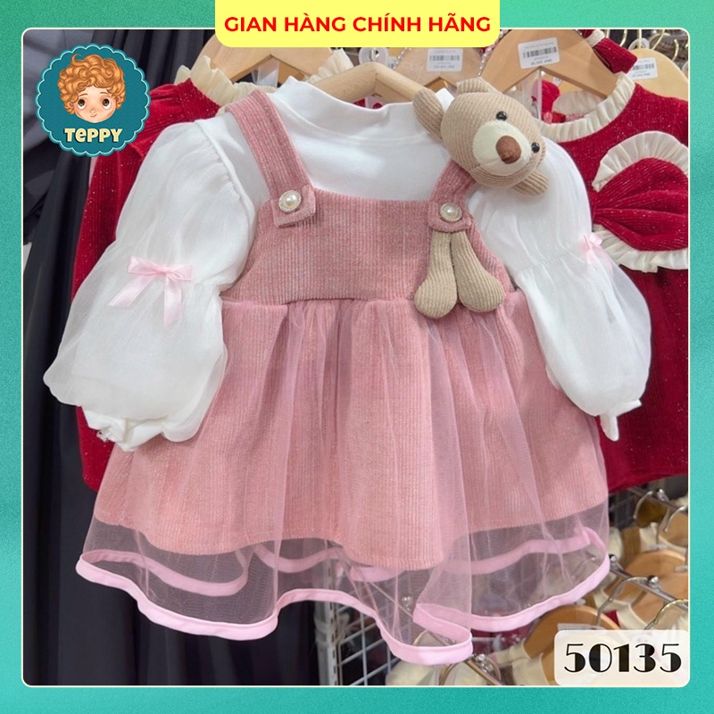 Đầm, váy nhung nhũ hồng kèm gấu, kèm áo