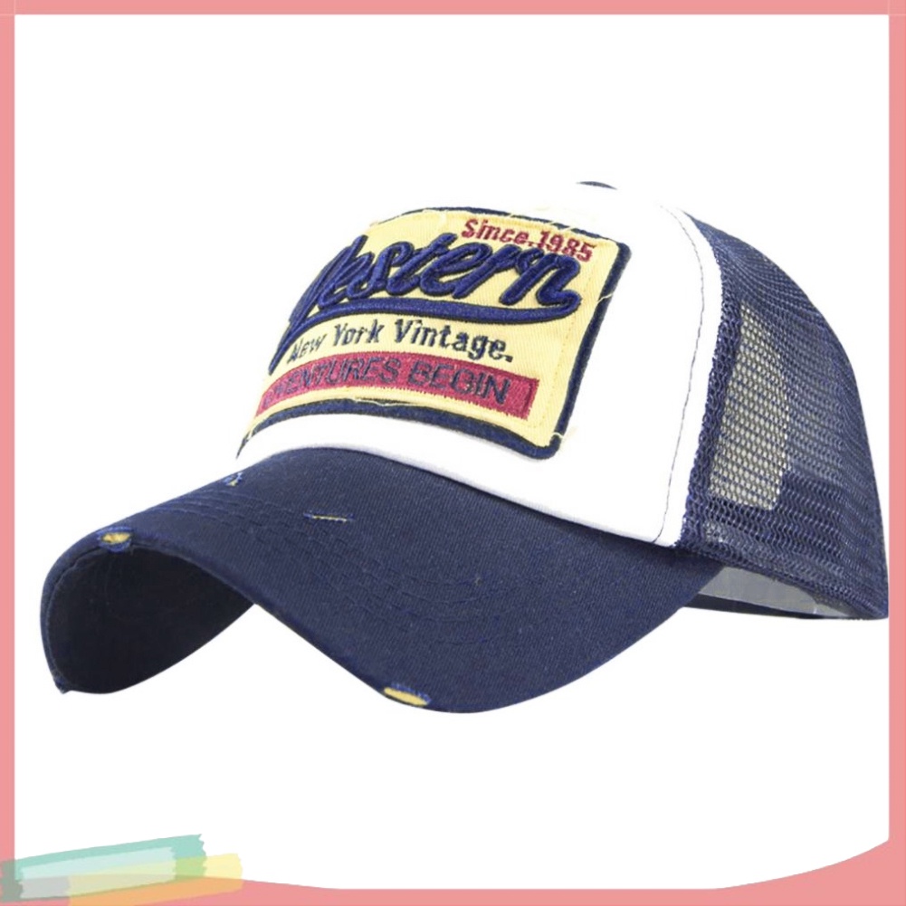 Mũ lưỡi trai thêu chữ phối lưới phong cách hip hop cá tính