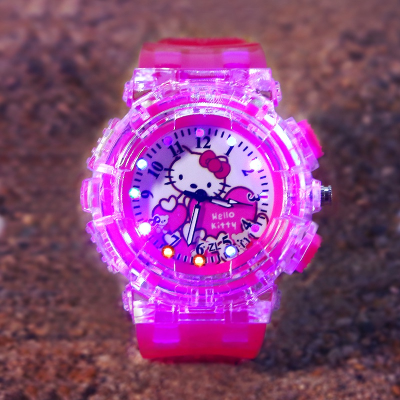 Hello kitty Đồng Hồ Đeo Tay Dây Silicon Phát Quang Hình Mèo kitty Xinh Xắn Dành Cho Bé