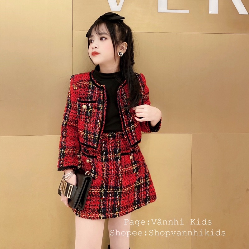 Set Váy Dạ Đỏ 3 Món Đón Tết Cho Bé 17kg-46kg