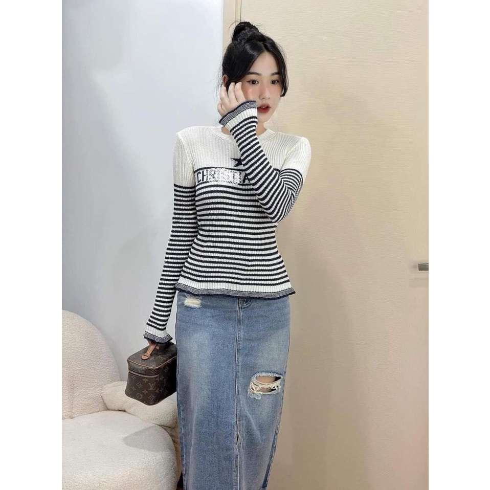 Áo len kẻ DR dài tay cho nữ ,