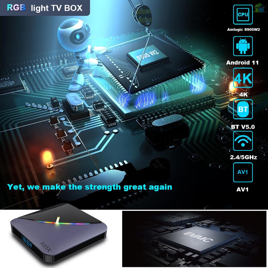 Đầu TV Box A95X F3 Air II Android 11.0 Amlogic S905W2 UHD 4K 2.4G / 5G WiFi BT5.0 AV1 VP9 H.2 ChấT LượNg Cao