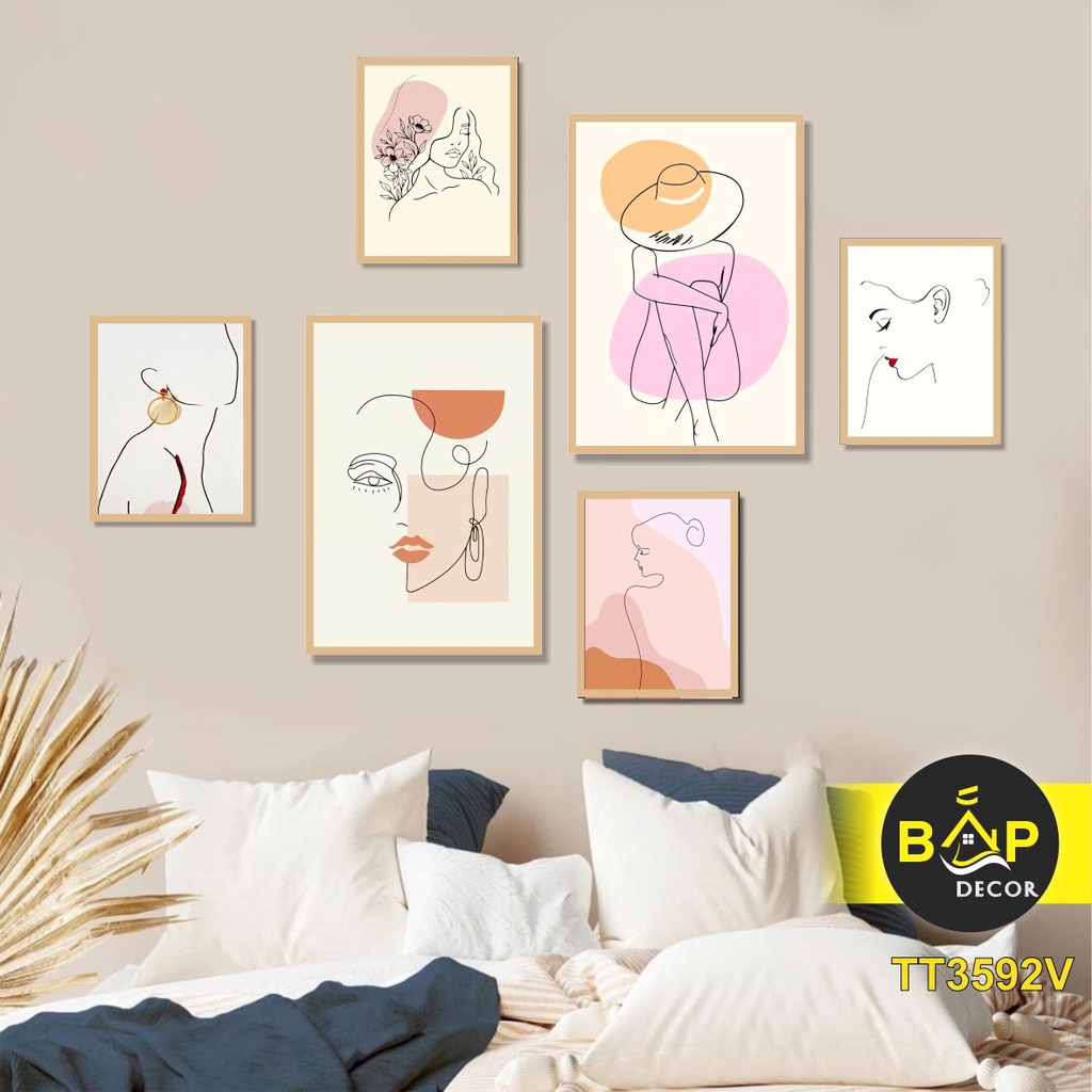 Set 6 bức tranh trang trí nhà cửa, phòng ngủ, bàn học, phong cách bắc âu, trừu tượng