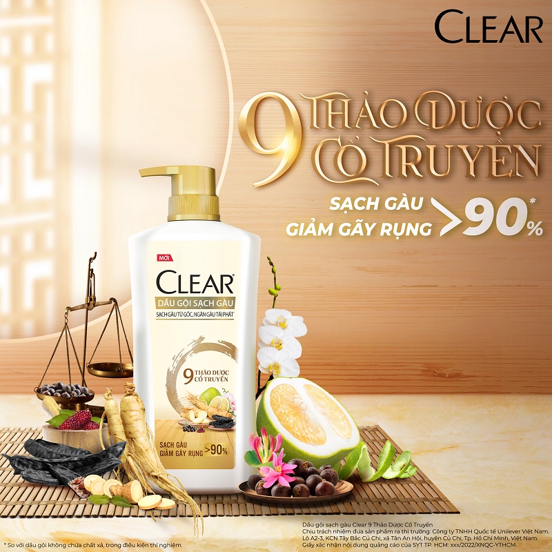 Dầu Gội CLEAR 9 Thảo Dược Cổ Truyền Sạch Gàu Giảm Gãy Rụng 630G