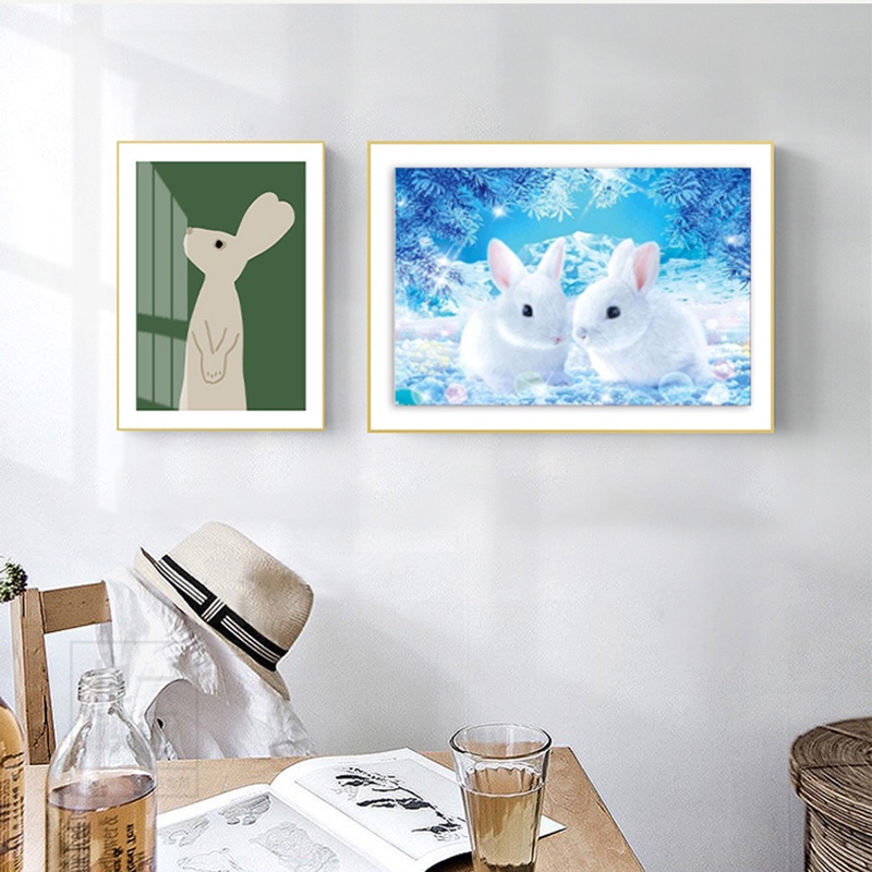 Bộ Tranh Đính Đá 5D Tự Làm 30 * 40cm Hình Thỏ Tuyết Dễ Thương Trang Trí Nhà Cửa