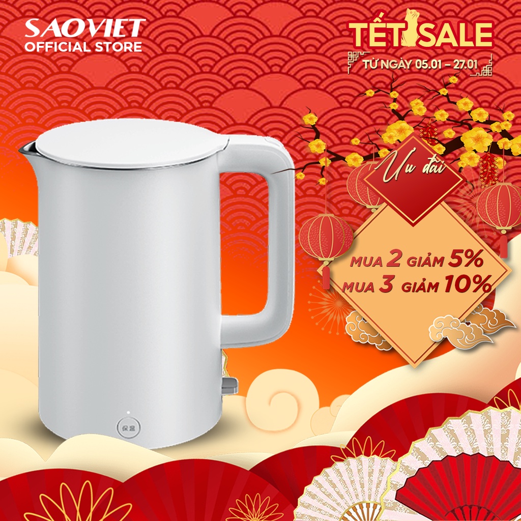 Bình Đun Siêu Tốc - Ấm Siêu Tốc Xiaomi Mijia 1S - Công Suất Lớn 1500W - Ruột Inox 304 Không Gỉ - Sao Viet Shop